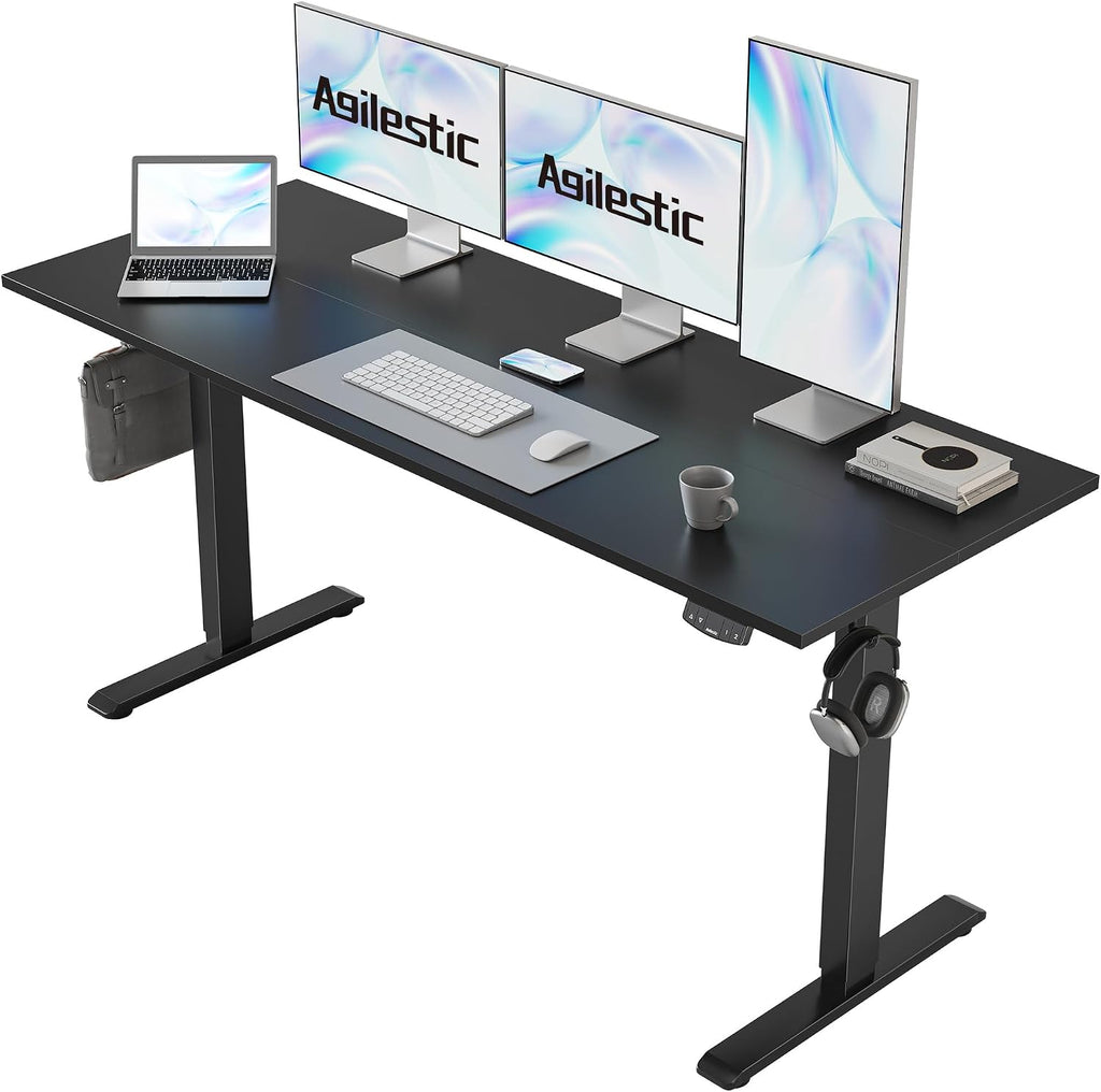 Agilestic Electric Standing Desk, 60 x 24 Inches Height Adjustable Desk, Sit Stand up for Work Office Home, Ergonomic Rising Computer Table with Memory Preset, Black