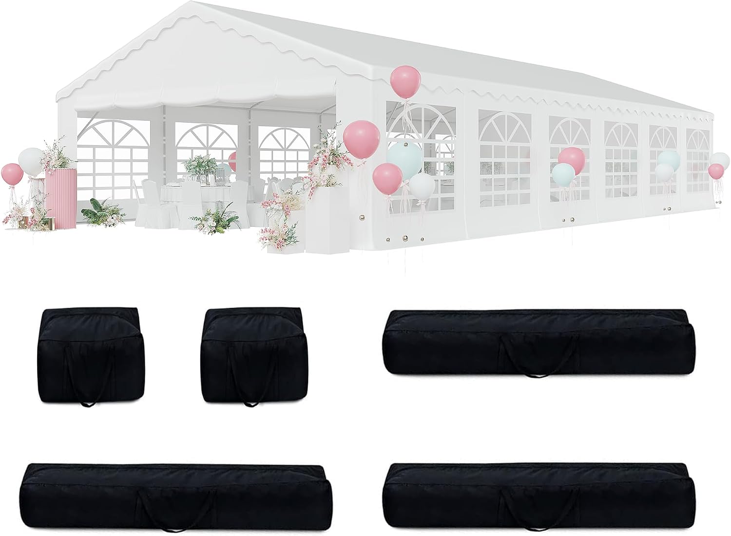 EROMMY 20x40ft Party Tent, Outdoor Wedding Tent, Heavy Duty Large Canopy Carport with Removable Sidewalls, 2 Roll-up Doors, 4 Storage Bags, Gazebo Shelter Tent for Party Event Commercials, White