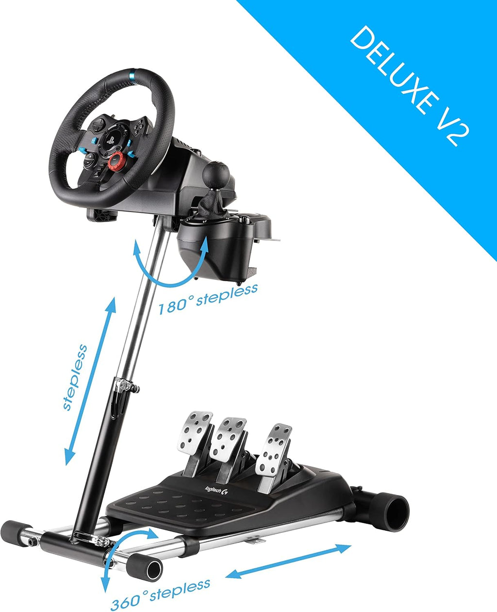 Wheel Stand Pro: G Racing Wheel Stand Compatible With Logitech G29 G923 G920 G27 & G25 Wheels, Deluxe, Original V2. Wheel and Pedals Not included.