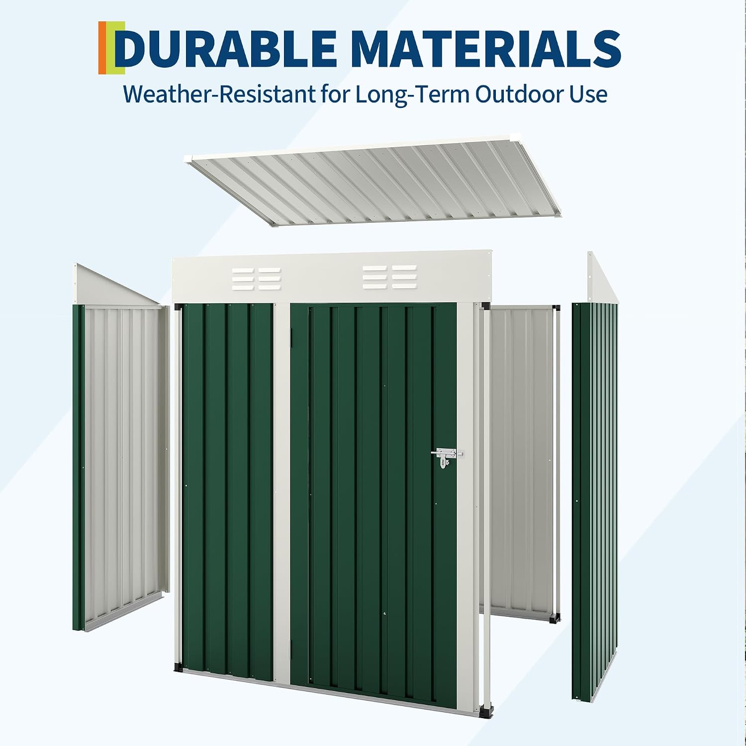 Garvee Metal Tool Shed with Single Door - Slanted Roof, Small Size, 5x3FT, Garden Storage, Outdoor Iron Tool Storage