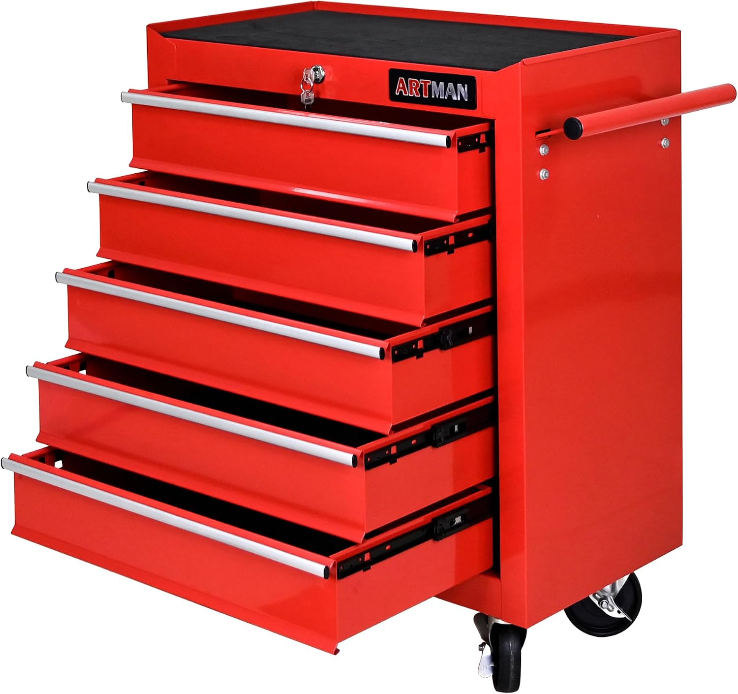 5 Drawers Tool Cart on Wheels, 5 Drawer Rolling Tool Chest with Key Lock, Trolley Organizer Tool Case, Multifunctional Rolling Tool Box for Garage,Warehouse,Workshop,Repair Shop (Red)