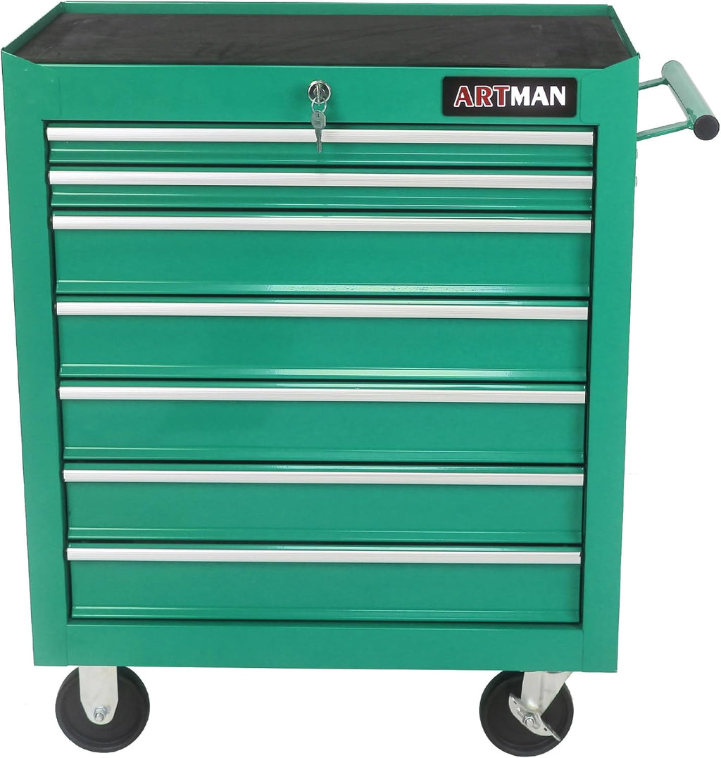 Rolling Tool Chest with 7-Drawer Tool Box with Wheels Multifunctional Tool Cart Mechanic Tool Storage Cabinet for Garage, Warehouse, Workshop, Repair Shop (Green)