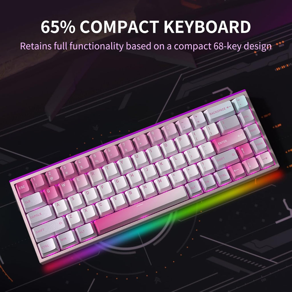 Hexgears MAG68-65% Mechanical Gaming Keyboard Wired, Magnetic Switch Hot-Swappable, Adjustable Rapid Trigger Mode, 8000Hz Polling Rate, All-Aluminum Case, 16.8M RGB Backlit&Strip - Late Sakura