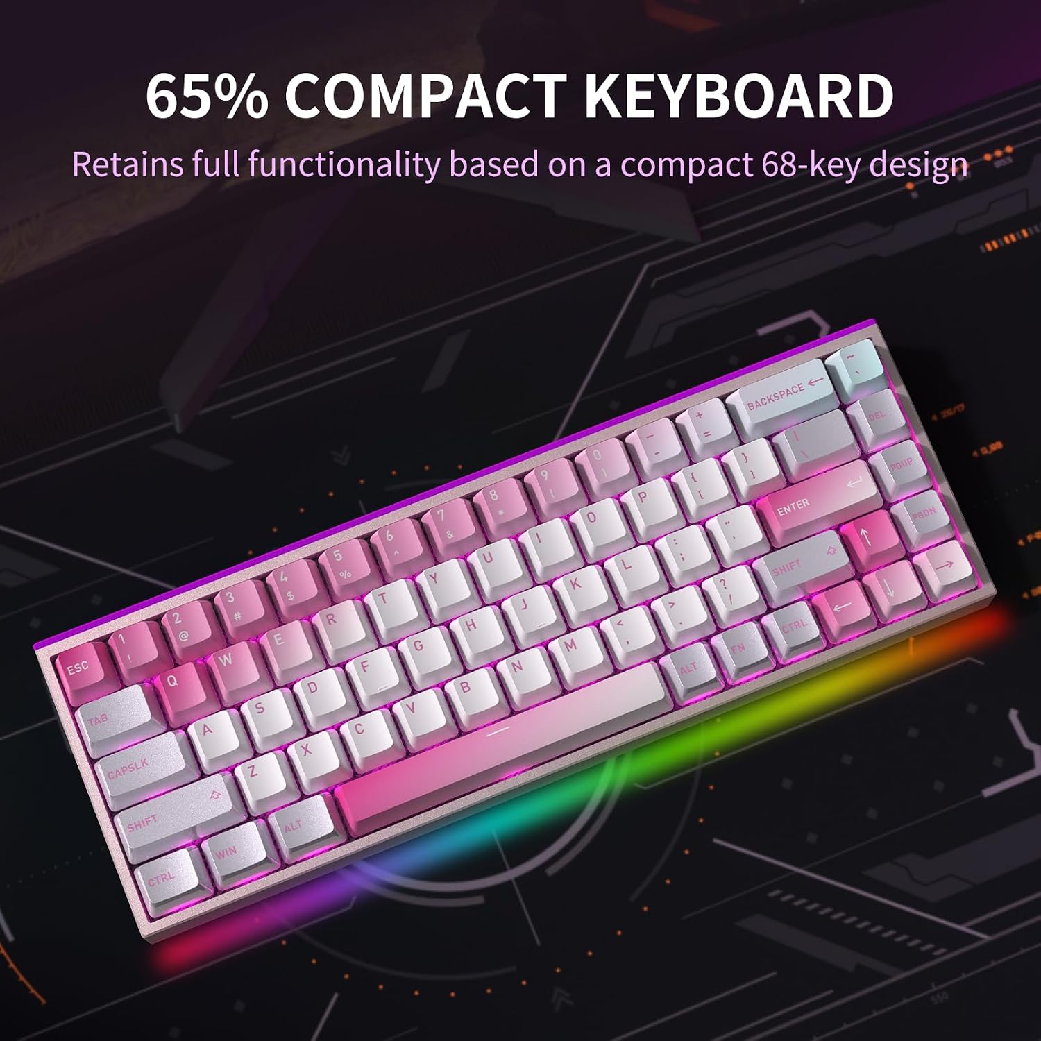 Hexgears MAG68-65% Mechanical Gaming Keyboard Wired, Magnetic Switch Hot-Swappable, Adjustable Rapid Trigger Mode, 8000Hz Polling Rate, All-Aluminum Case, 16.8M RGB Backlit&Strip - Late Sakura