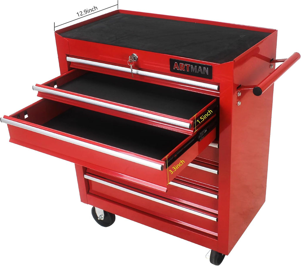 Mini Tool Box,Tool Box with Wheels, Lockable Rolling Tool Chest, Caja de herramientas para mecánico, Tool Box with Wheels,Work Table for Garage & Repair Shop,Warehouse, Workshop(RED)