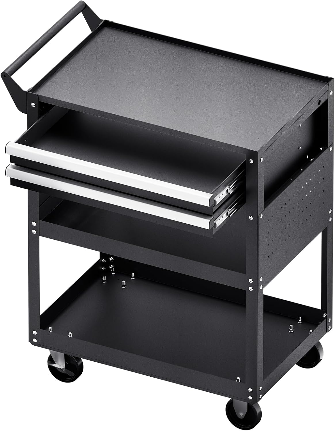 VEVOR 5-Tier Tool Cart with Wheels, 400 lbs Load Capacity, Rolling Work Cart with 2 Drawers & Pegboard, Mechanic Tool Storage Organizer with Locking System for Garage, Warehouse and Repair Shop, Black
