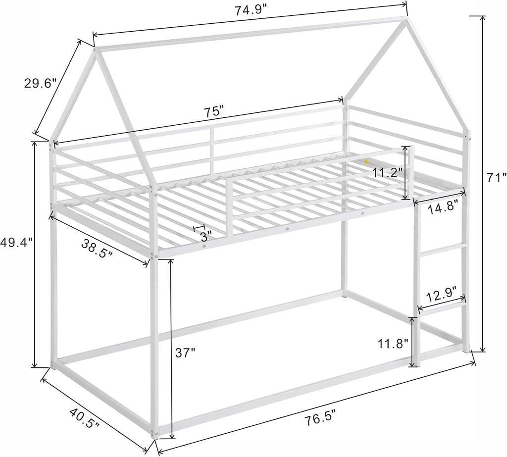 SOFTSEA Junior's Metal Twin Over Twin Bunk Bed Low House Bunk Beds for Kids