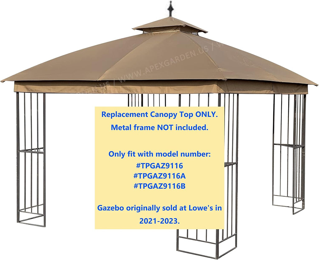 APEX GARDEN Replacements for Style Selections 10 ft x 10 ft Brown Metal Square Semi- Gazebo Model #TPGAZ9116 / #TPGAZ9116-ABD / #TPGAZ9126 / #TPGAZ9126-AB (Canopy Top (w/air Vent Cover))
