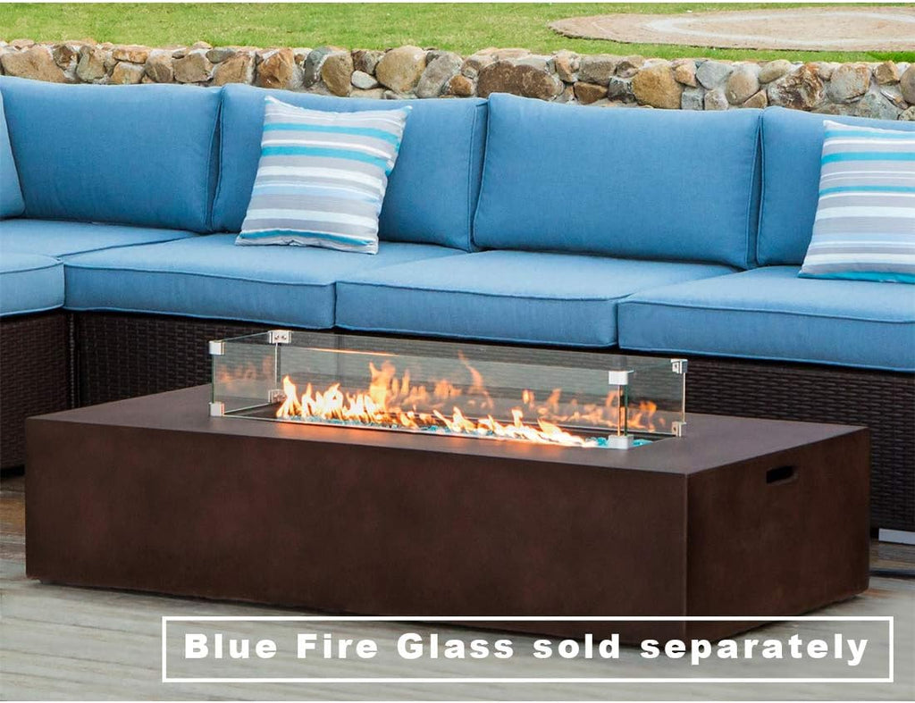 COSIEST Outdoor Propane Fire Pit Table 56' x 28' Rectangle Bronze Compact Concrete-Like Finish, Certified, 50,000 BTU,Wind Guard, Tank Outside, Free Lava Rocks, Fits 20lb Tank Outside, Raincover