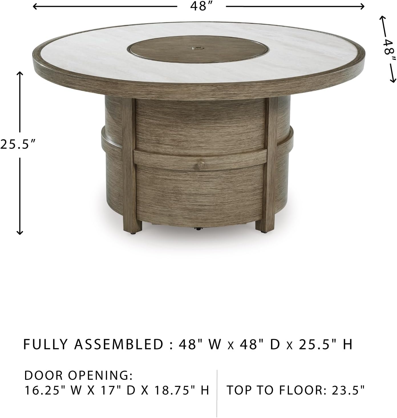 Signature Design by Ashley Rainier Ranch Contemporary Sintered Stone Tabletop Outdoor Fire Pit Table with Pedestal Base, Light Brown & Beige
