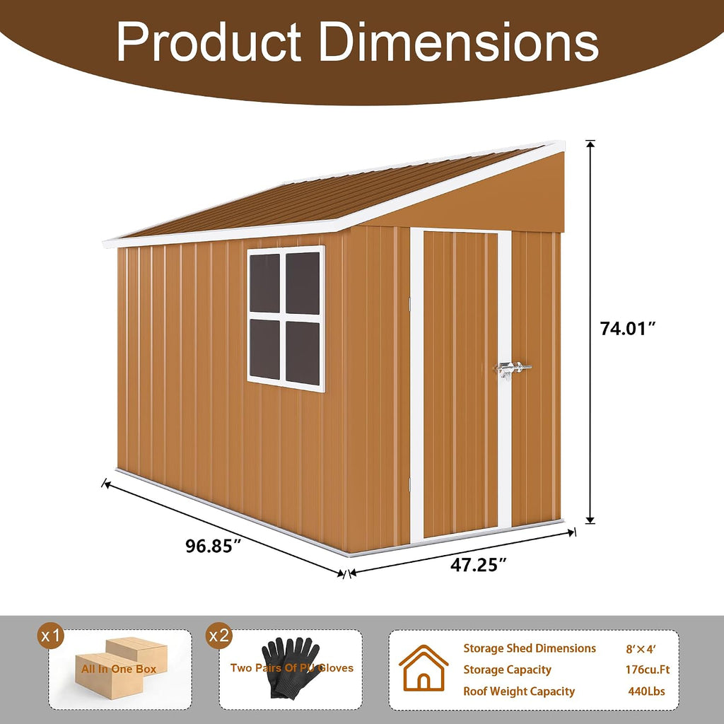 8x4 Outdoor Storage Shed, Heavy Duty Metal Shed, Lockable Garden Sheds with Sliding Door, Window and Airflow Design, Waterproof Steel Tool Sheds & Outdoor Storage for Backyard