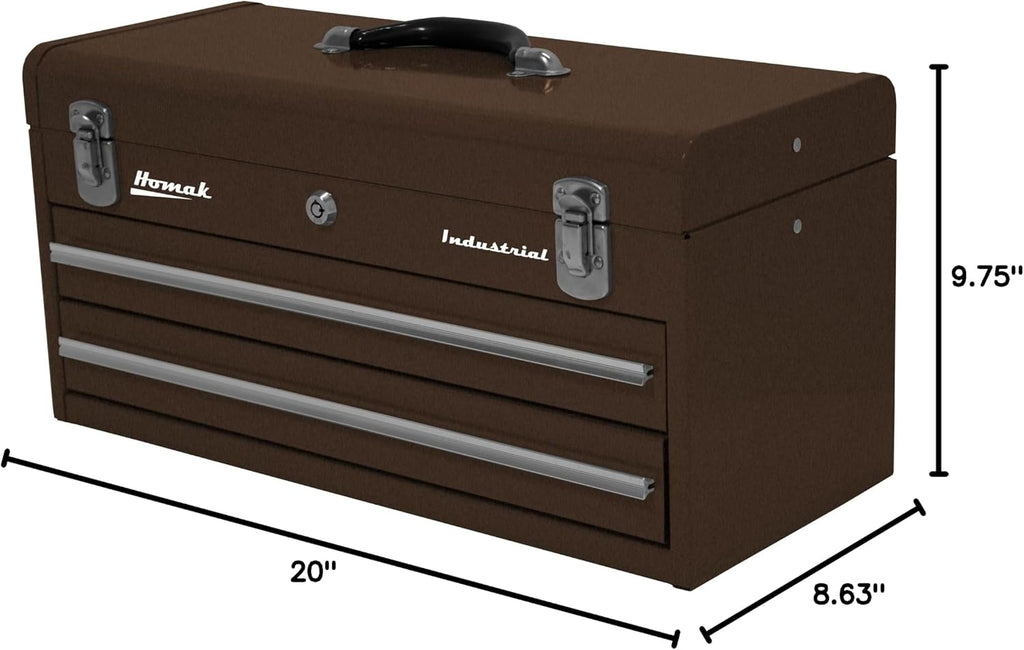 Homak Industrial 20-Inch 2-Drawer Friction Toolbox, Brown Winkle Powder Coat, BW00202200