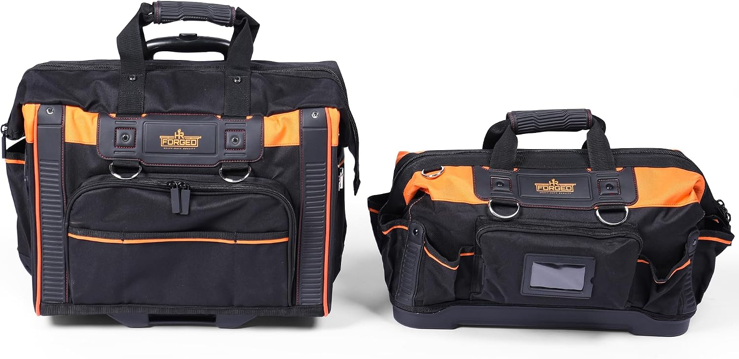 18' Rolling & Duffle Tool Bag - 2 Pack - Portable Tool Bag with Wheels - Water Resistant Fabric - 29 & 15 Pocket Roll Bag for Mechanics, Electricians, Plumbers & Hvac Bag