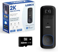 Lorex 2K Wireless WiFi Smart Video Doorbell Camera | No Subscription Fee | 32GB MicroSD Card Included | Smart Security Lighting | Night Vision | Battery-Powered | Motion Detection | Black
