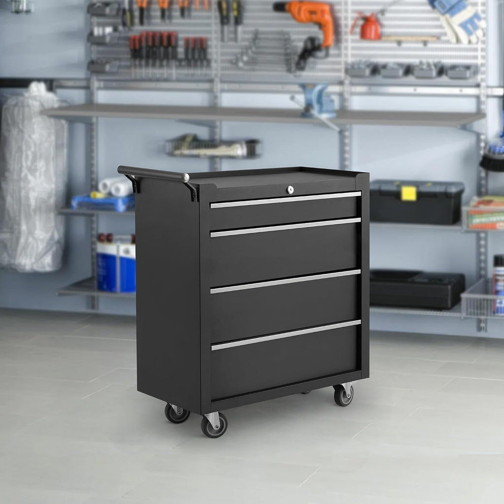 Rolling Tool Chest, 4 Drawers Tool Storage Cabinet with Wheels, Portable Tool Cabinet Organizer with Locking System & Drawer Liners,Universal Lockable Wheels, Tool Storage Cart for Garage, Workshop