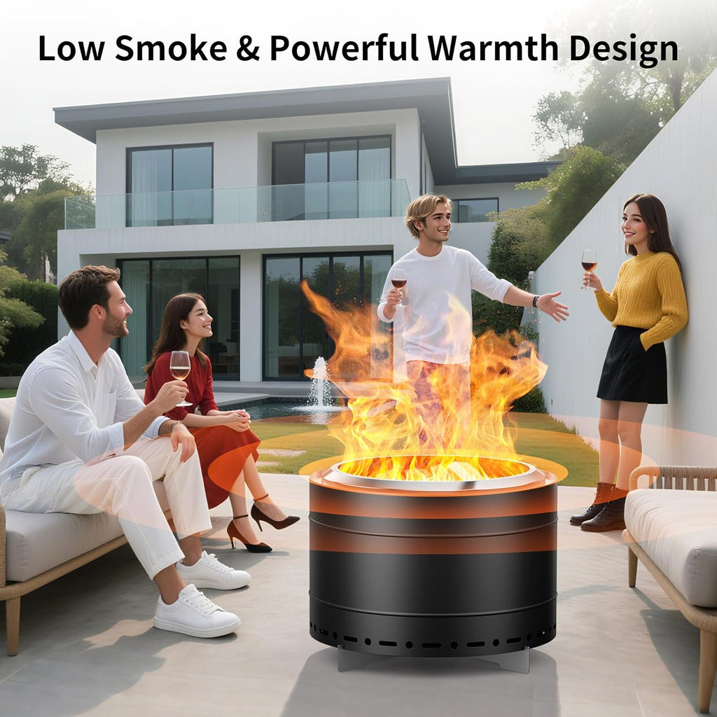 Panovue 22 inch Smokeless Fire Pit with Carry Bag, Stainless Steel Outdoor Smokeless Firepit, Wood Burning Fire Pits for Camping, Bonfire,Low Smoke Firepit for Outside(Black)
