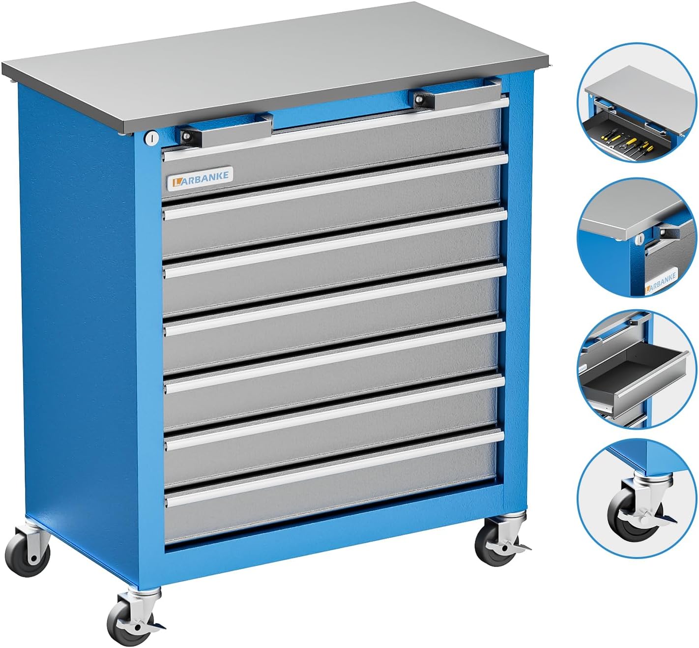 LARBANKE Tool Chest,7-Drawer Rolling Toolbox Chest,Rolling Tool Chest on Wheels with Keyed Locking System,and 4 Foot Pad,Tool Chet can be Combined Cabinet Set with 5-Drawer Tool Chest,for Garage