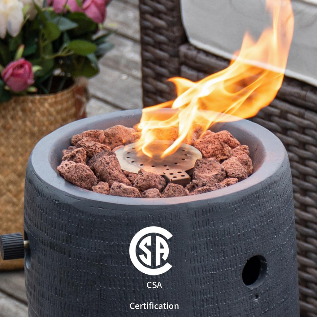 COSIEST Outdoor Propane Fire Pit Table w Compact Ledgestone 11-inch Round Graphite Base, Certified, 40,000 BTU, Free Lava Rocks, Touch-up Pen, Fits 20lb (Black)