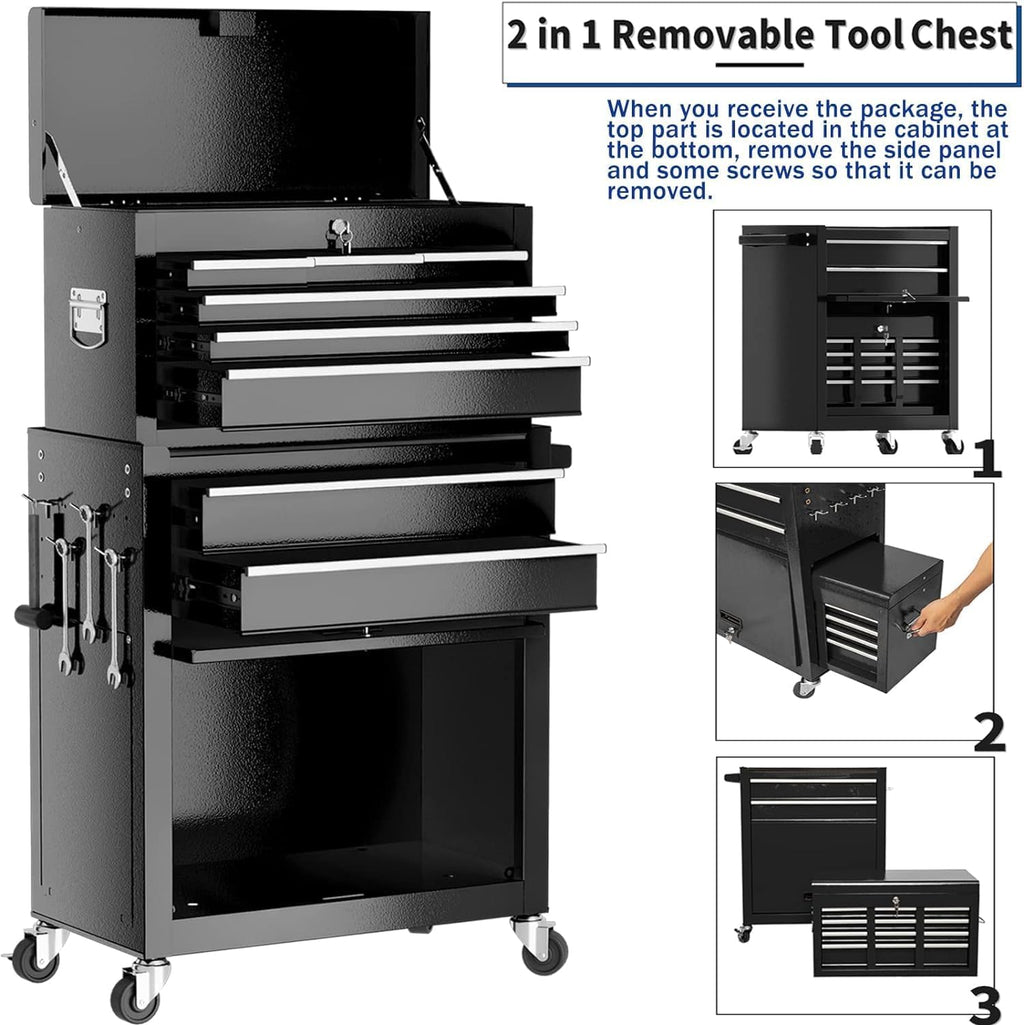 8-Drawer High Capacity Rolling Tool Box with Wheels,Rolling Tool Chest with Drawer,Tool Box on 4 Wheels with Lock, Tool Storage Cabinet Removable Portable Box for Garage Warehouse (Black)