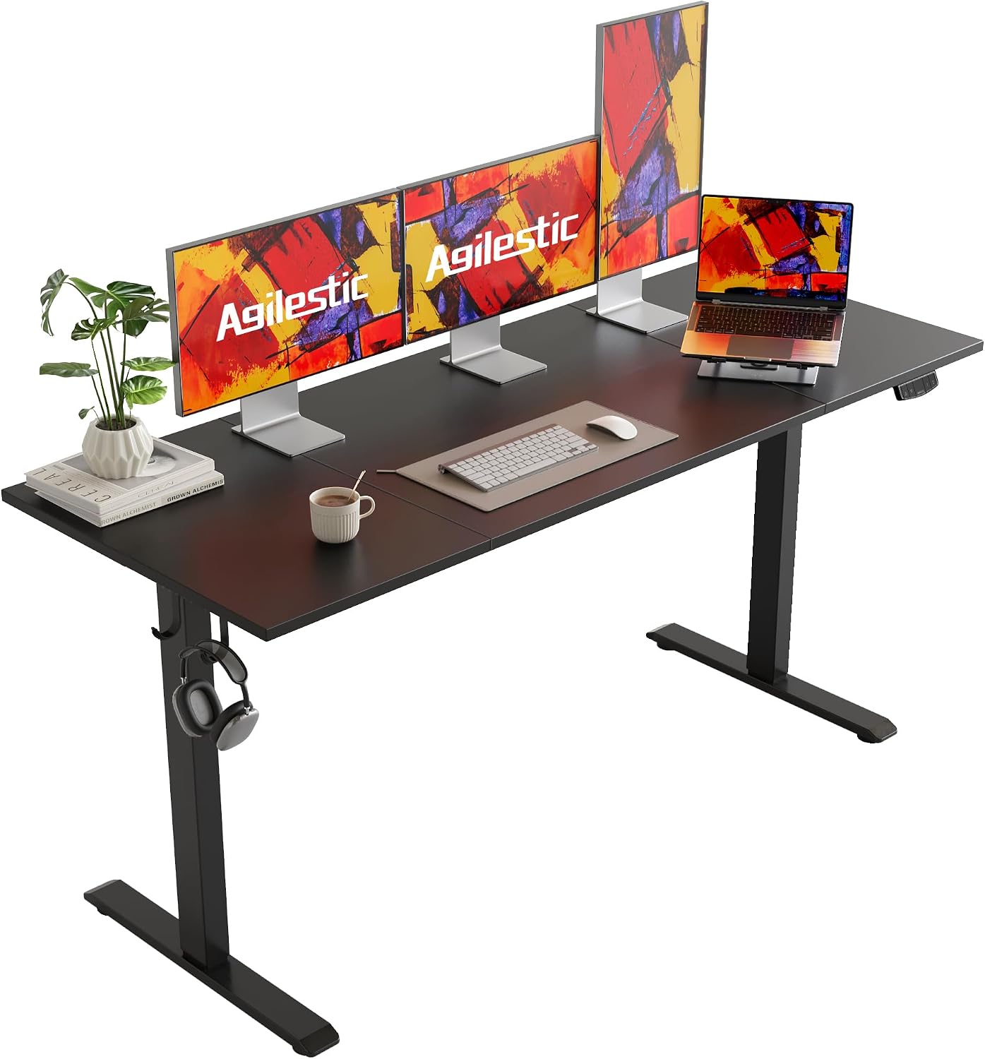 Agilestic Electric Standing Desk, 63 x 24 Inches Height Adjustable Desk, Sit Stand up for Work Office Home, Ergonomic Rising Computer Table with Memory Preset, Black