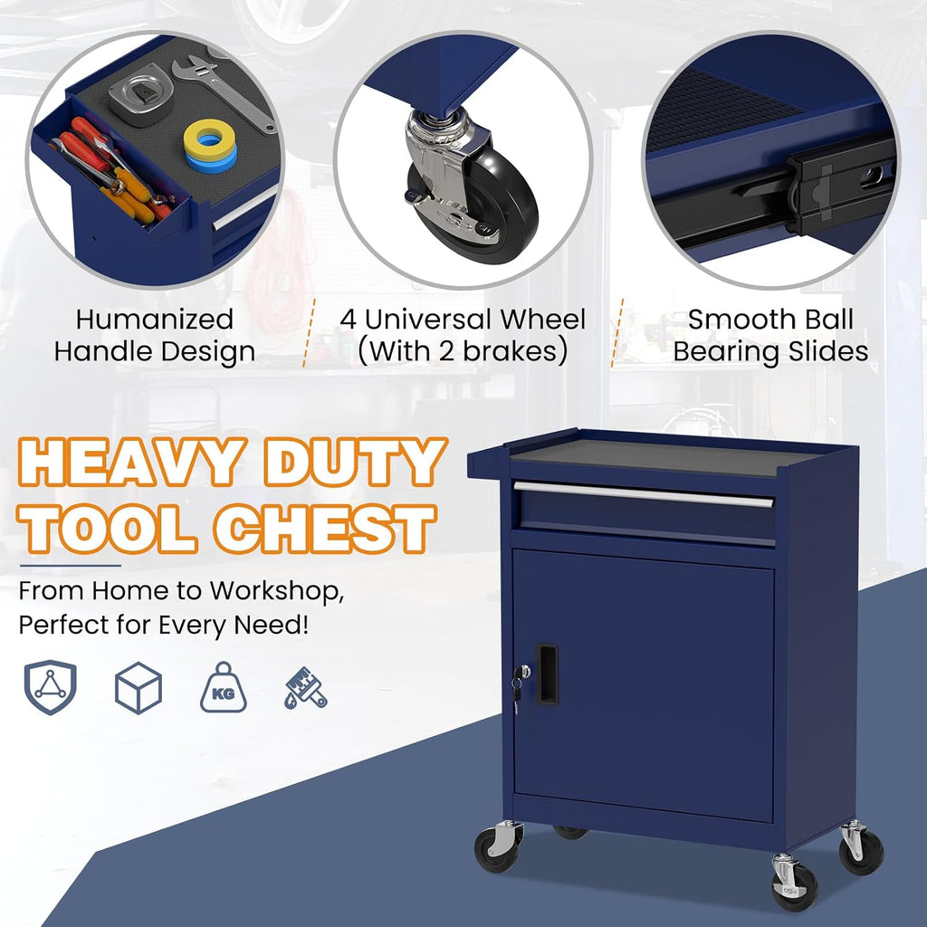 Tool Chest, 5-Drawer Rolling Tool Chest with Detachable Top Tool Box, Tool Box with Wheels, Tool Storage Cabinet for Garage, Warehouse, Workshop (Blue)
