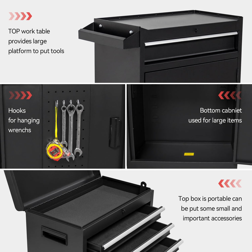 5-Drawer Rolling Tool Chest, High Capacity, Adjustable Shelf, Lockable Drawers, Detachable 2 in 1 Mechanic Tool Box Storage Cabinet with Wheels for Garage Workshop Warehouse Repair Shop