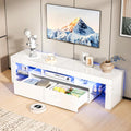 Bonnlo 63' LED TV Stand, Modern White Entertainment Center with Storage and LED Lights for 55/60/65/70 Inch TVs, High Gloss Design for Living Room and Bedroom (White, 63'' x 14'' x 18'')