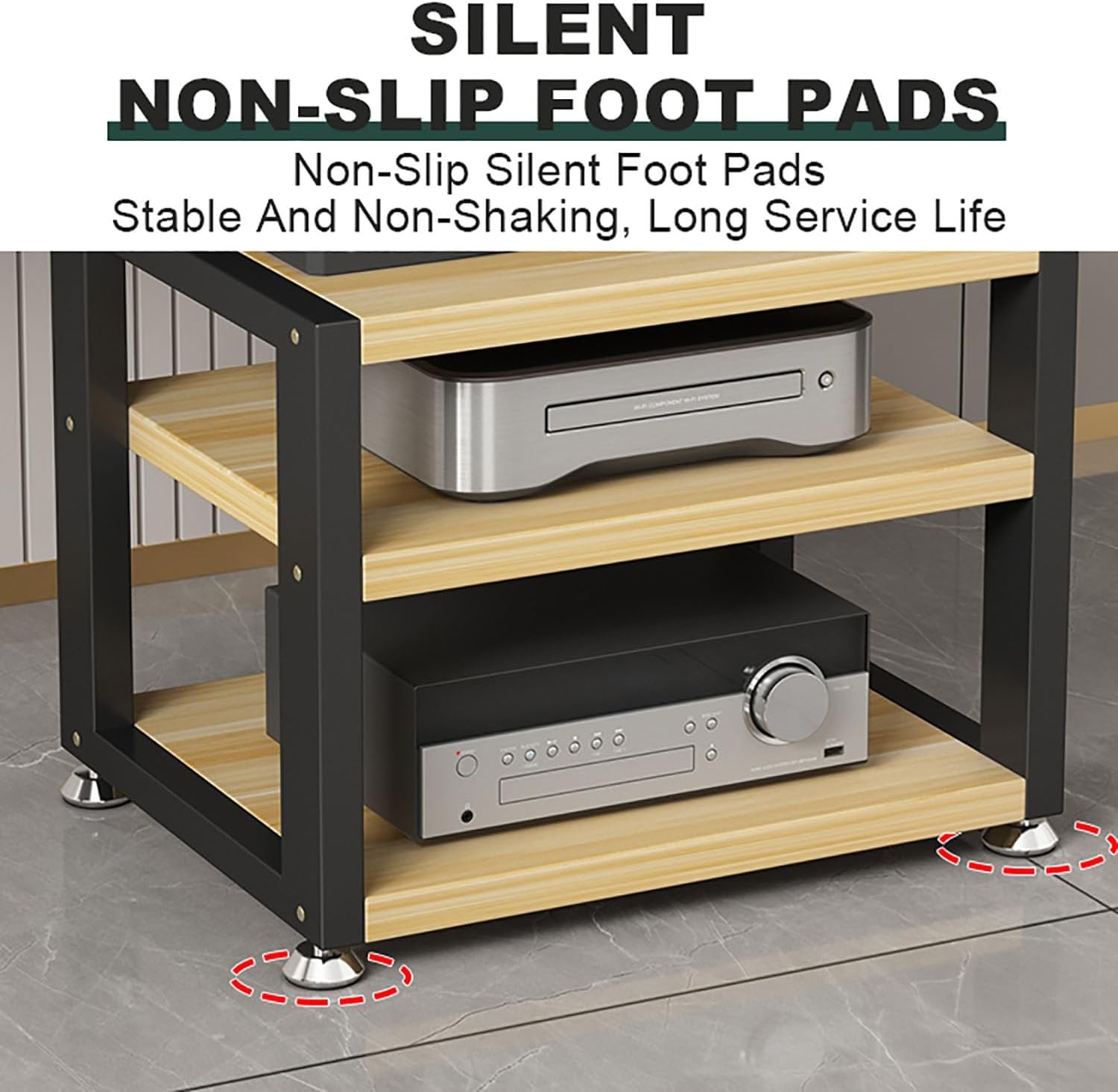 Portable Media Stand - Audio Rack & AV Storage Shelf for Living Room, Gaming, or Recording - Corner Stereo Rack with 3 Shelves (Black, 40x35x48cm) - Adjustable Height & Durable Design