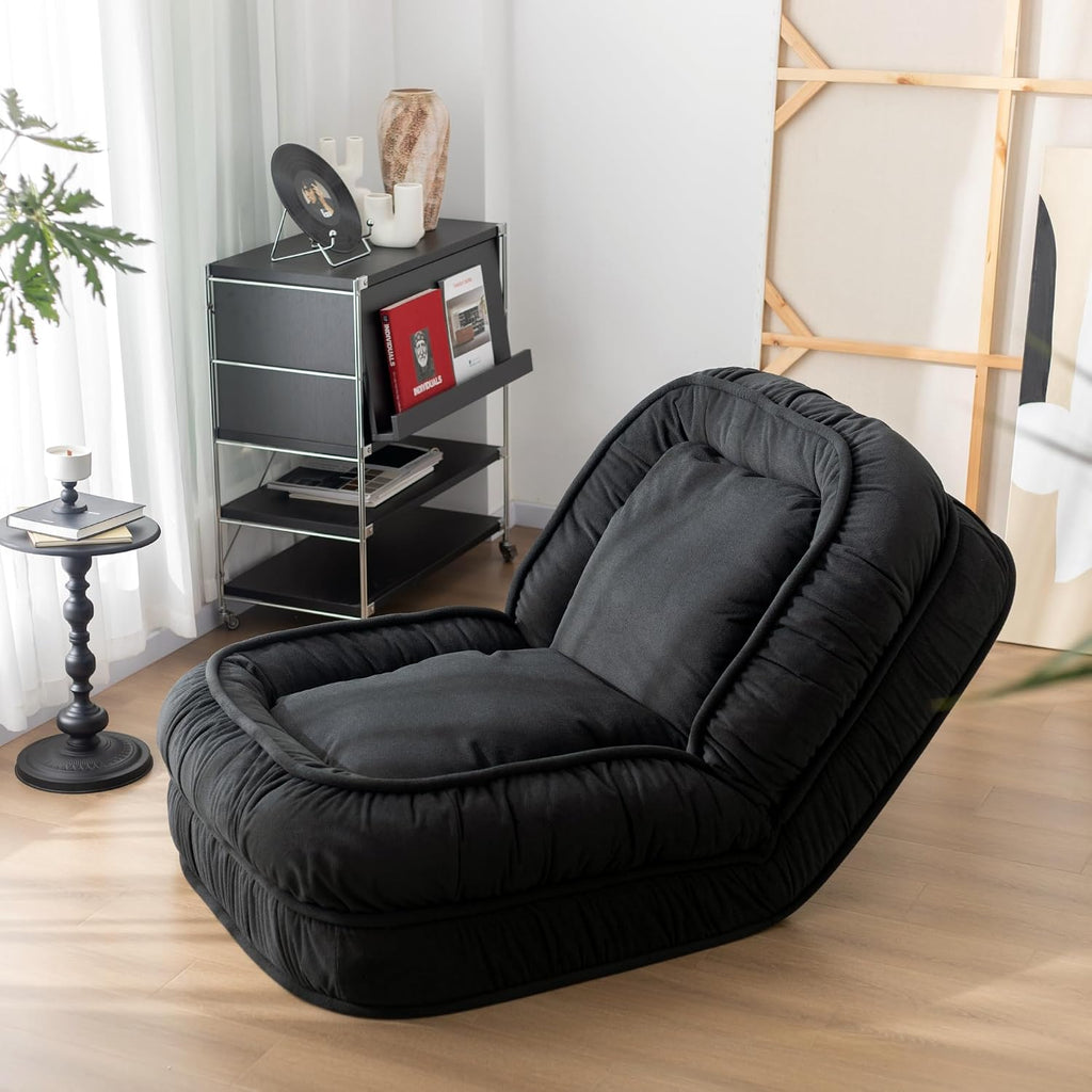 LouannTatami Foldable Lazy Sofa Bed Floor Chair - Adjustable Human Dog Bed for Adults Kids Floor Seats - Cozy Small Couch for Home Living Room(Black)