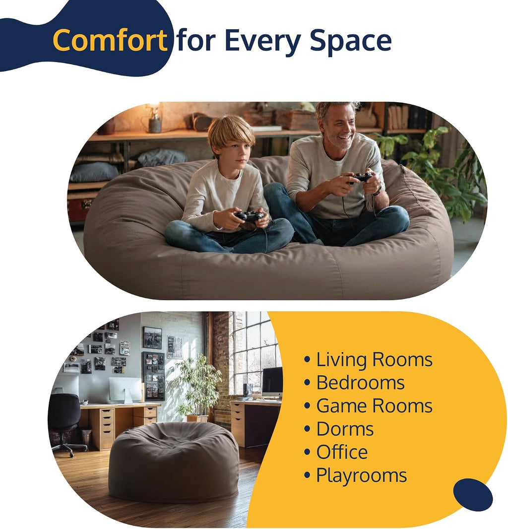 ULTIMATE SACK 5000 5-Foot Bean Bag Chair with Footstool, Cloud Suede Cover – Oversized Foam Lounger, Floor Seat, Small Sofa, or Couch Bed for Living Area, Gaming Room, or Reading Lounge