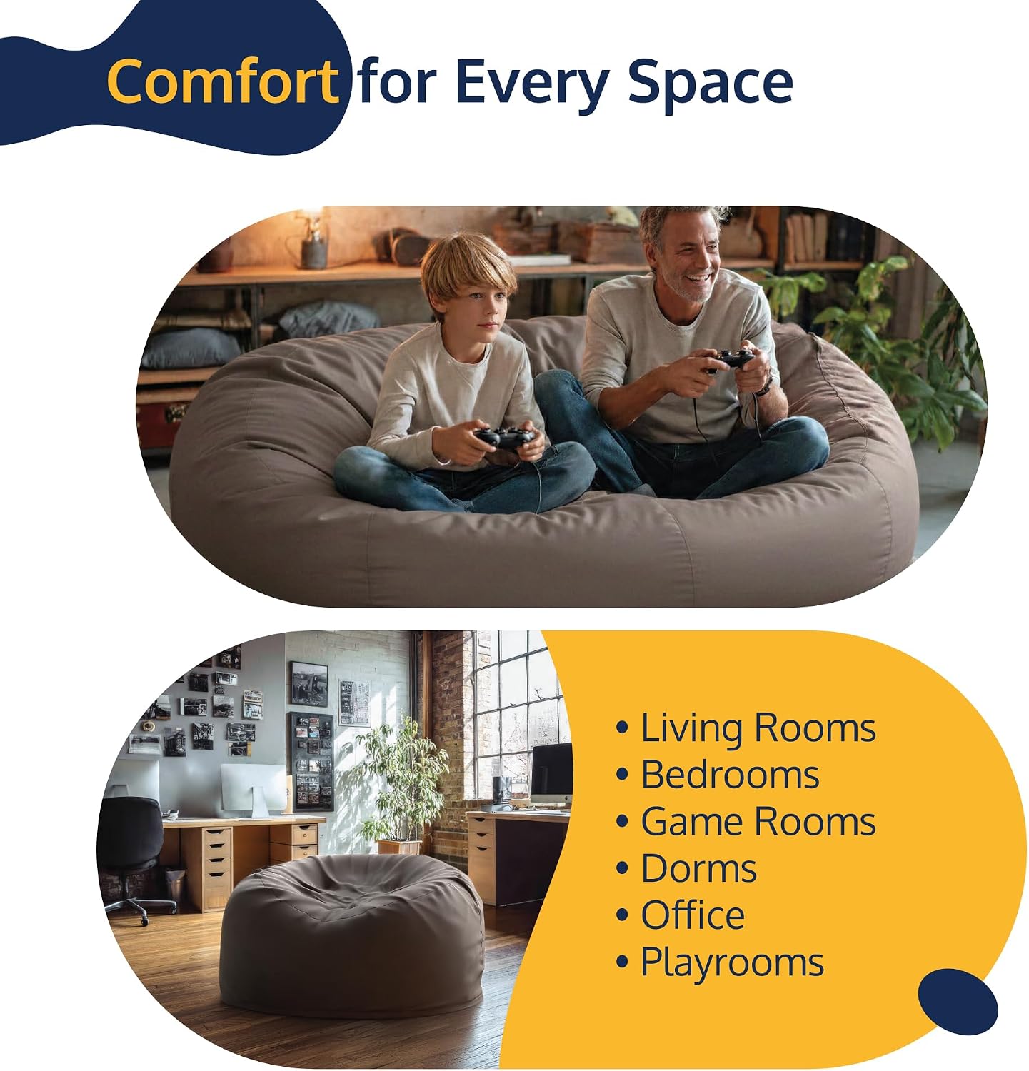 ULTIMATE SACK 5000 5-Foot Bean Bag Chair with Footstool, Cloud Suede Cover – Oversized Foam Lounger, Floor Seat, Small Sofa, or Couch Bed for Living Area, Gaming Room, or Reading Lounge