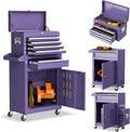 5-Drawer Rolling Tool Chest - Heavy-Duty Steel Tool Cabinet with Detachable Top Box, Locking Wheels & Security System for Garage/Workshop, 2-in-1 Design (Purple)
