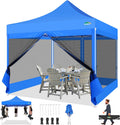 COBIZI 10x10 Canopy Tent with 4 Sidewalls,Heavy Duty Pop up Canopy with Mosquito Netting,Easy up Screen Tent for Parties Wedding Outdoor Camping with Handbag,Blue