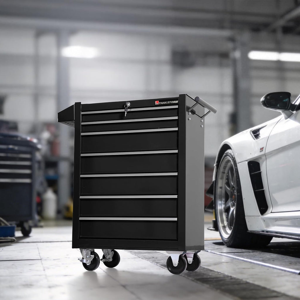 Tool Chest Heavy Duty Cart Steel Rolling Tool Box 7 Drawer Cart (TZ37-BK)