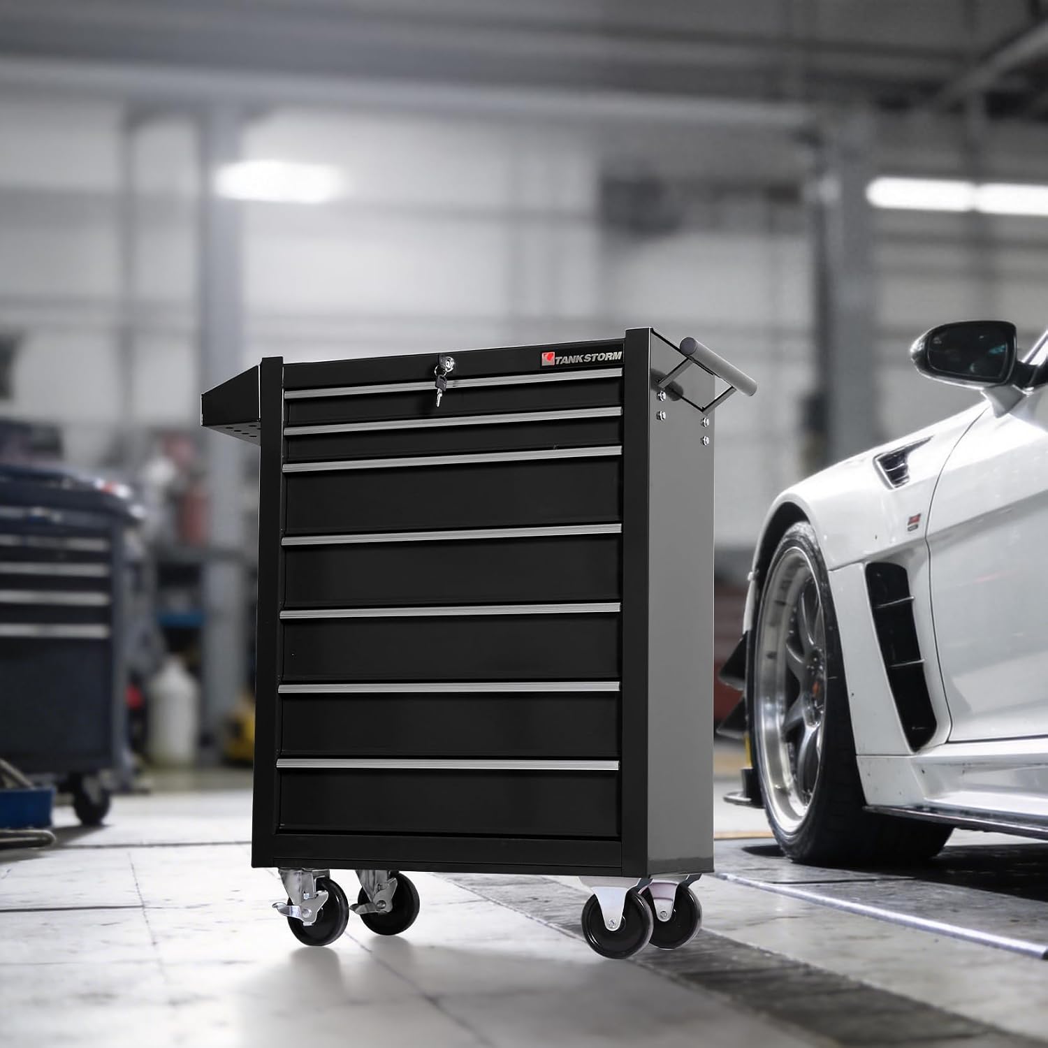 Tool Chest Heavy Duty Cart Steel Rolling Tool Box 7 Drawer Cart (TZ37-BK)