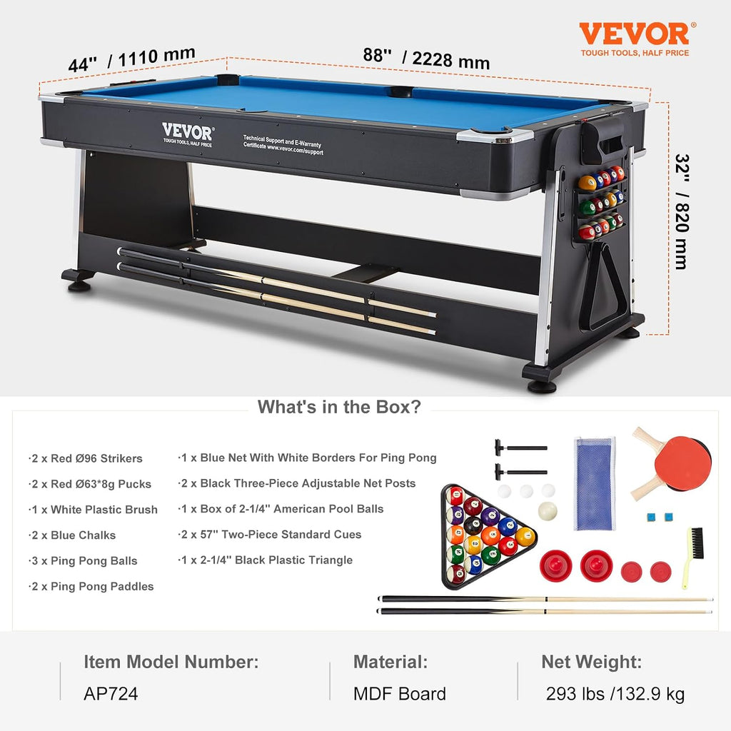 VEVOR 72' & 89' Air Hockey Tables w/LED Scoreboard, 88' 3-in-1 Multi-Game Table (Hockey/Billiards/Ping Pong) - Includes Pucks, Pushers & All Accessories for Game Room & Family | for Adult, Children, Elder