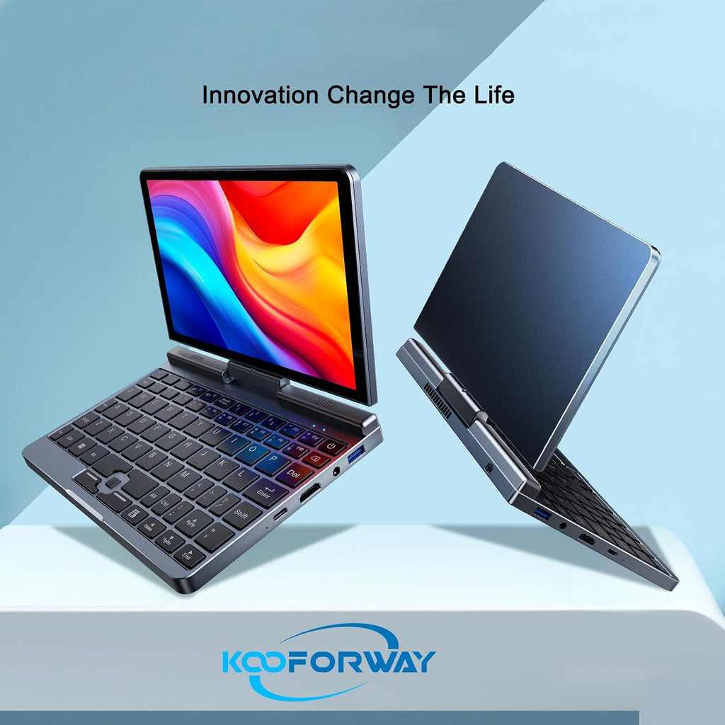 KOOFORWAY 8' Mini Laptop 2-in-1 HD Touchscreen Portable, Win 11 Pro Portable Pocket PC, N150 12 GB LPDDR5 1TB M.2 SSD, Wi-Fi 6, BT 5.2 2 MP Camera, G-Sensor, HDMI, Type C