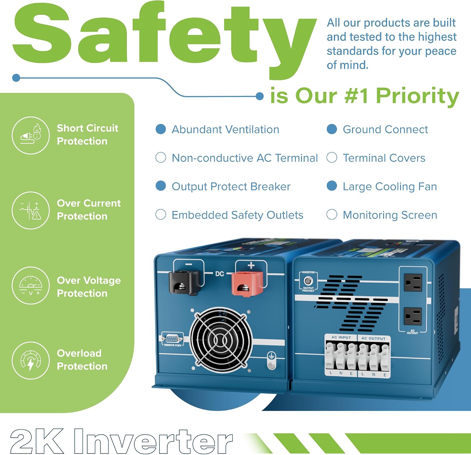 ExpertPower 2000W Pure Sine Wave Inverter Charger | Peak 6000W | DC 12V - AC 110V | LifePO4/ Lithium Battery Compatible | Auto Transfer Switch | LCD Display