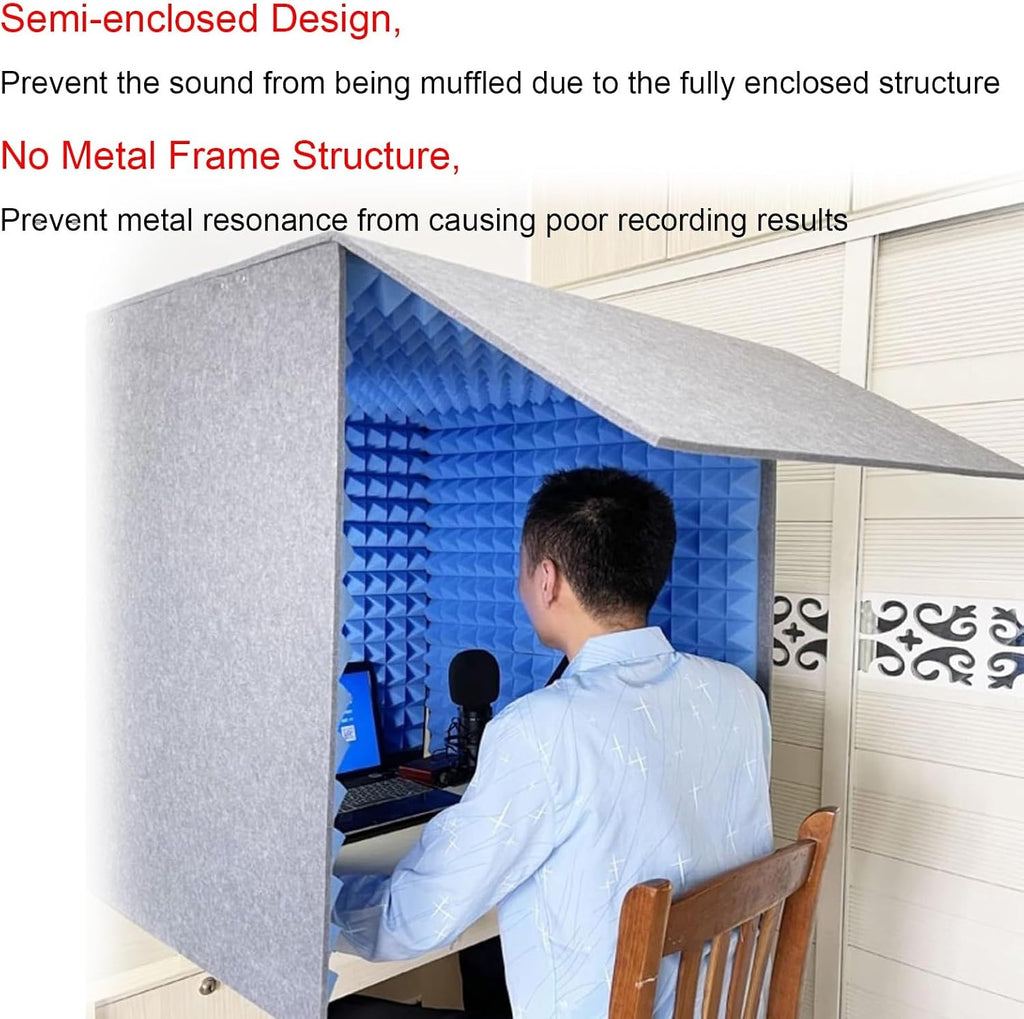 Portable Vocal Booth, Removable Sound Isolation Room, Desktop Soundproof Cover, for Microphone Recording Equipment Podcasts Singing Gaming and Broadcasting (Blue)