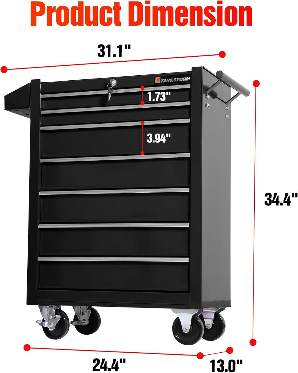 Tool Chest Heavy Duty Cart Steel Rolling Tool Box 7 Drawer Cart (TZ37-BK)