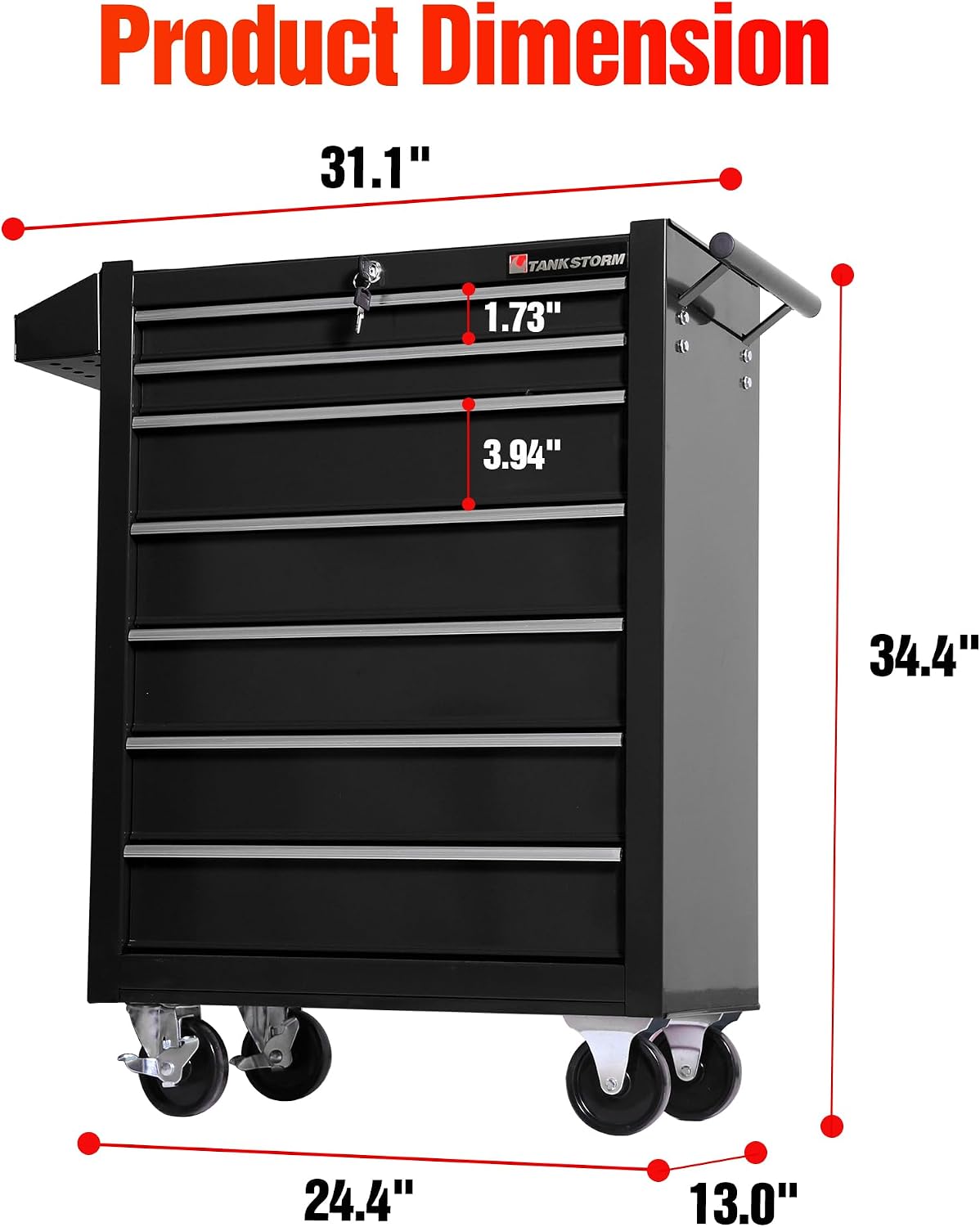 Tool Chest Heavy Duty Cart Steel Rolling Tool Box 7 Drawer Cart (TZ37-BK)