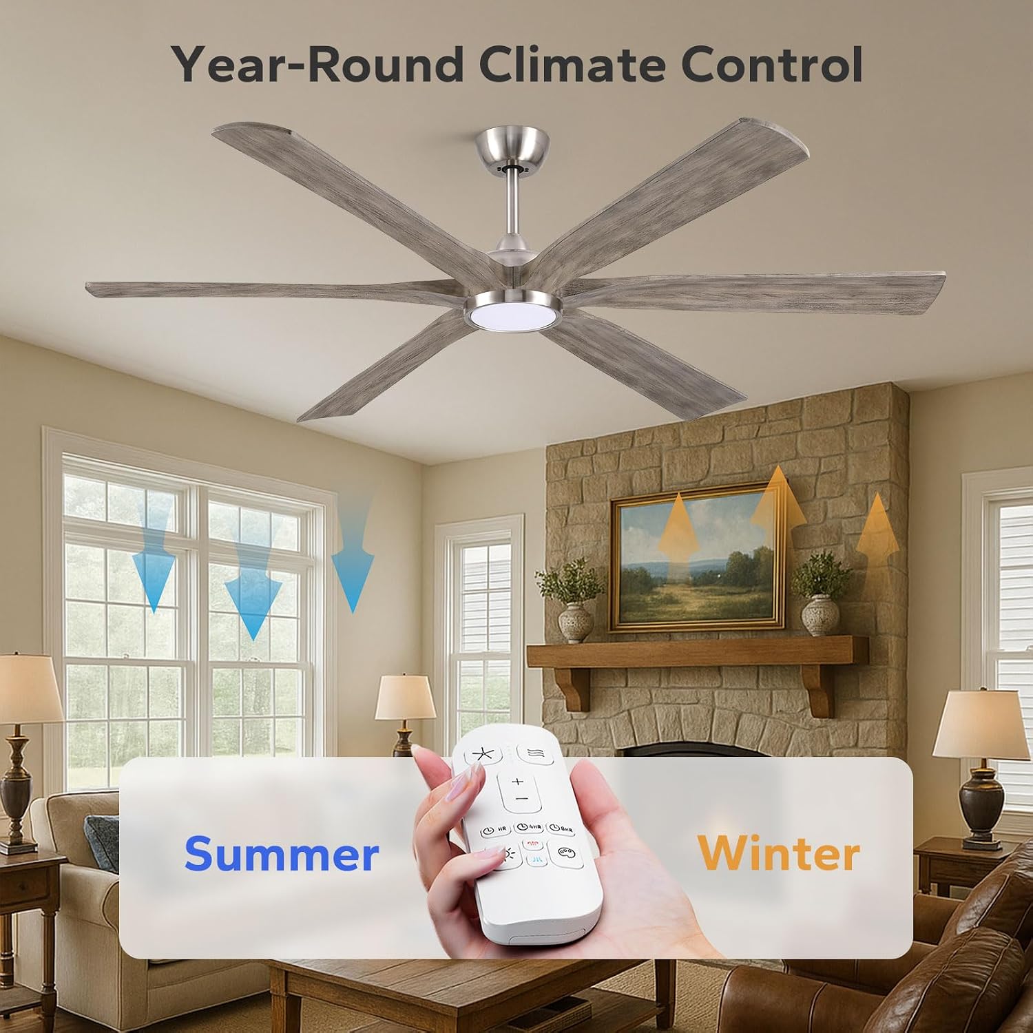 72 Inch Indoor Outdoor Ceiling Fans for Patios with Light Remote -Large Modern Gray Wood Ceiling Fan with Quiet Energy Efficient DC Motor, Dimmable Low Profile Ceiling Fan for Porch Gazebo Garage