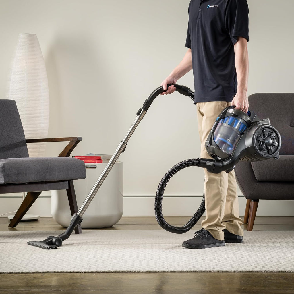 Prolux RS4 Bagless Canister Vacuum, Lightweight with Dual HEPA Filtration, 25 Foot Retractable Cord, Telescopic Wand, Versatile for Wood Floor, Carpet, Home, Office, Apartment, RV, Dorm Room