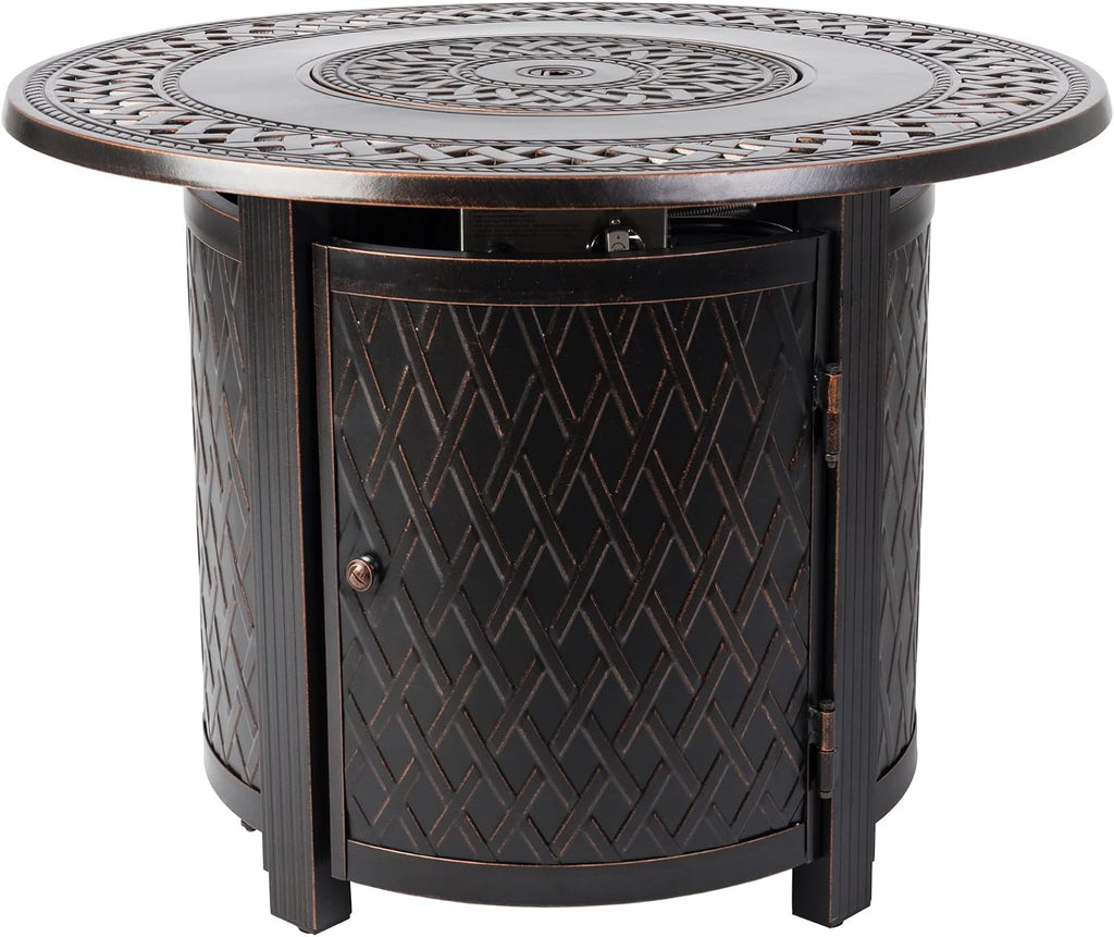 Fire Sense 62988 Wagner Woven Aluminum Convertible Gas Fire Pit Table 37,000 BTU Multi-Functional Outdoor with Fire Bowl Lid, Nylon Weather Cover & Clear Fire Glass - Bronze Finish - Round - 34'