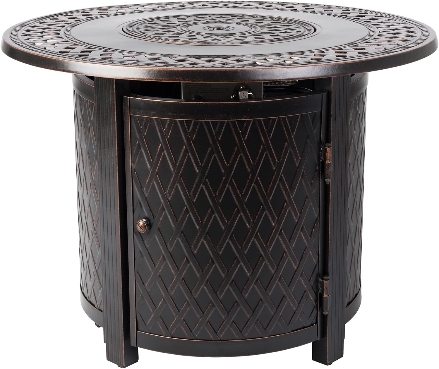 Fire Sense 62988 Wagner Woven Aluminum Convertible Gas Fire Pit Table 37,000 BTU Multi-Functional Outdoor with Fire Bowl Lid, Nylon Weather Cover & Clear Fire Glass - Bronze Finish - Round - 34'