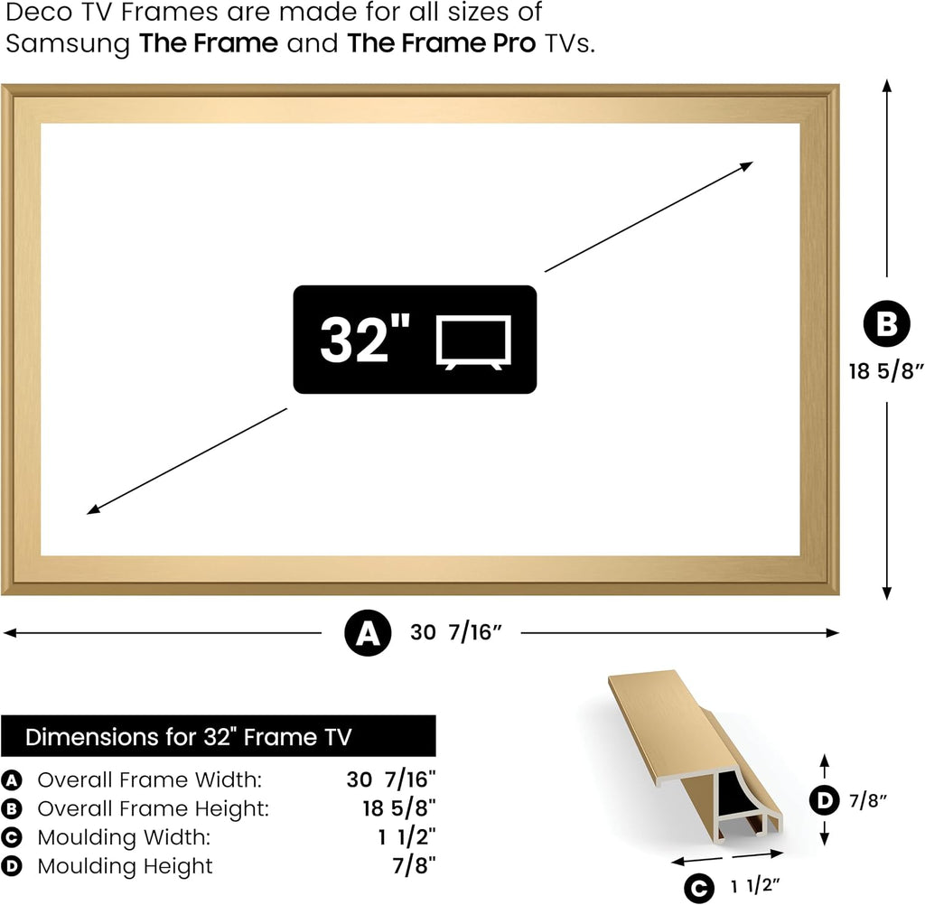 Pale Gold Scoop 32' Alloy Deco TV Frame - Compatible ONLY with Samsung The Frame TVs (Fits 2021-2026, LS03A, LS03B, LS03C, LS03D, LS03FA)