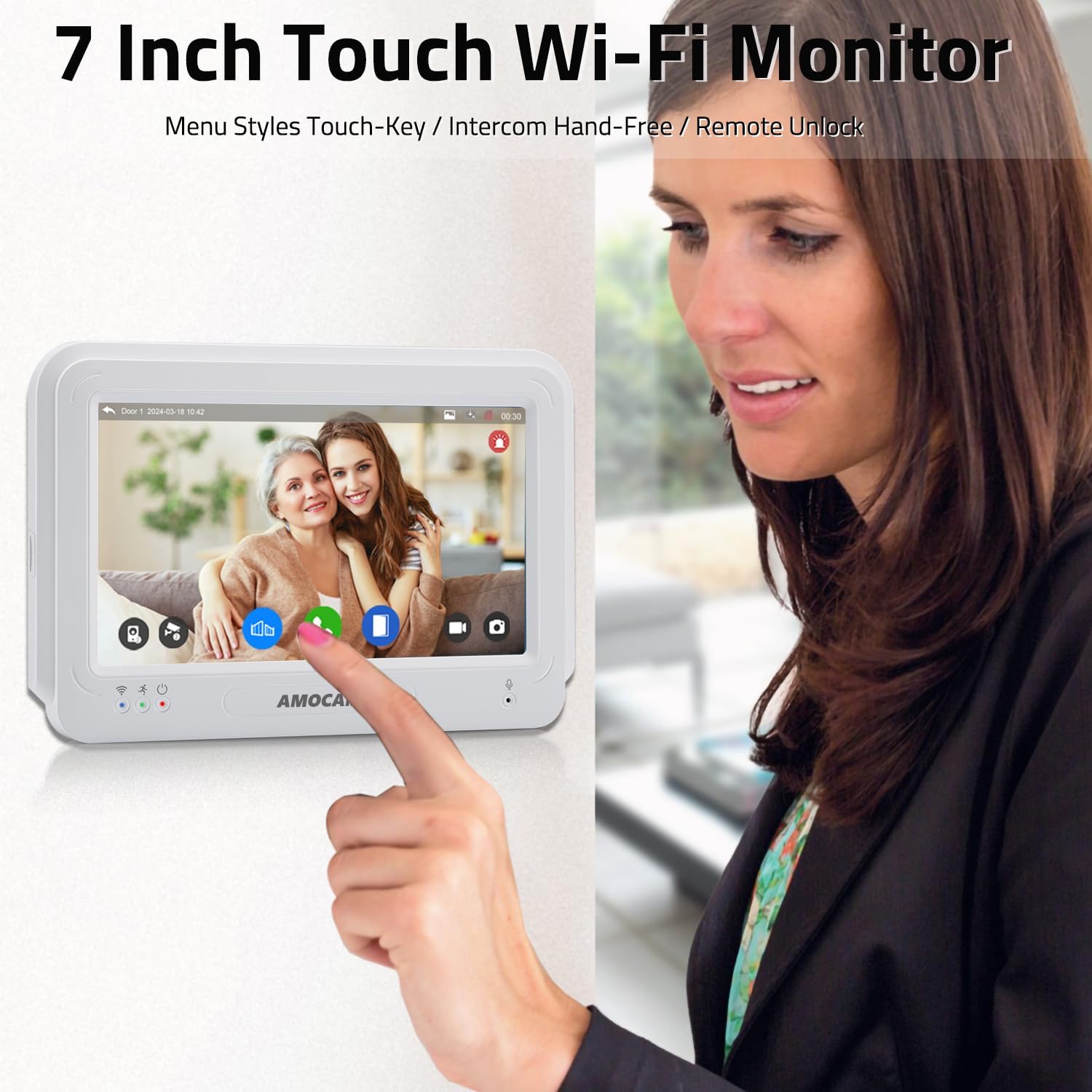 Wireless WiFi Video Doorbell Intercom System, 1080P Video Door Camera with Monitor, 7 Inch Touch Screen Video Door Phone, No Monthly Fees, Tuya APP Remote Intercom (Wired Power)