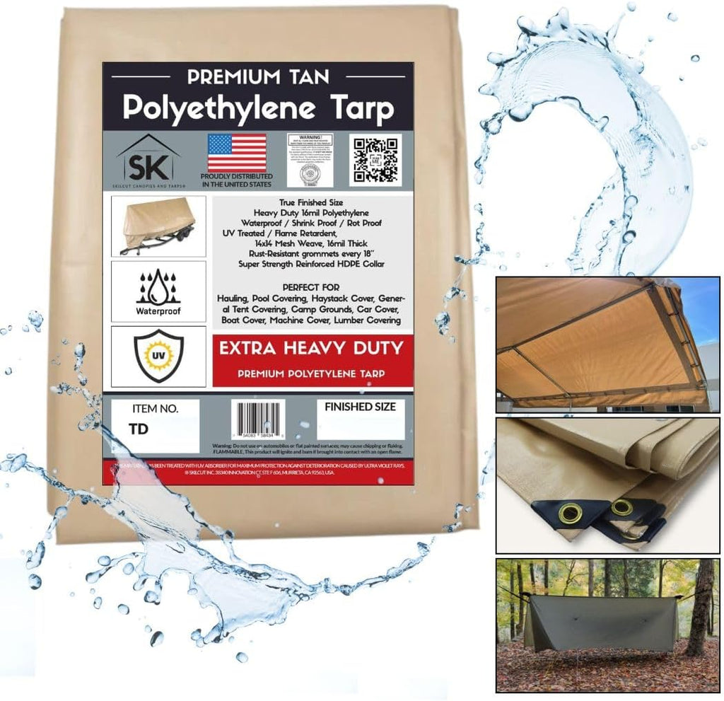 Tan Extra Heavy Duty 16 Mil Poly Tarp Canopy/Cover/Industrial/Agricultural 12x20