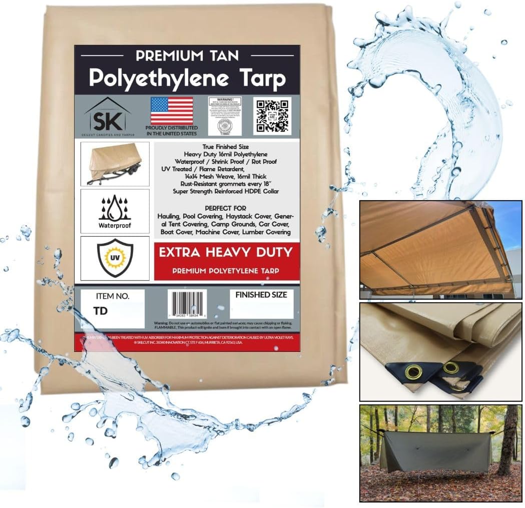 Tan Extra Heavy Duty 16 Mil Poly Tarp Canopy/Cover/Industrial/Agricultural 12x20