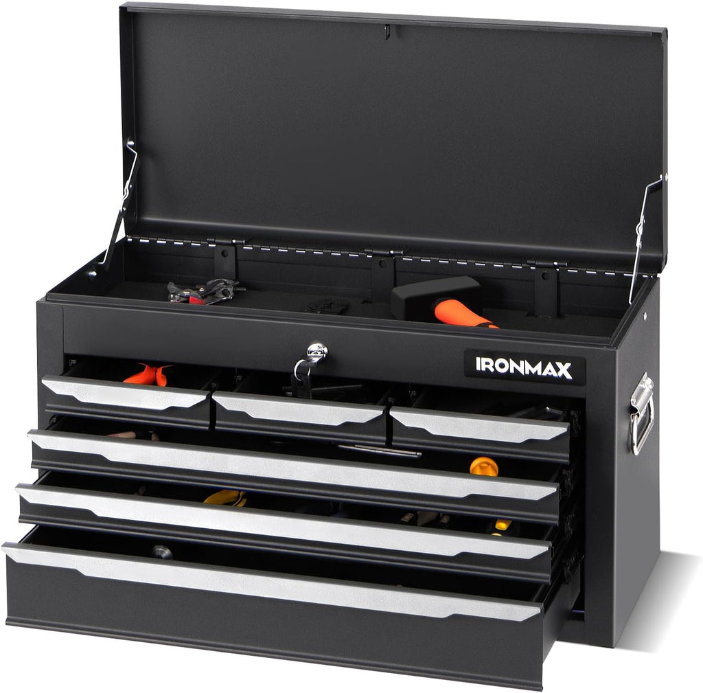 IRONMAX Portable Tool Box, 6 Drawers 24'' Lockable Tool Storage Organizer Toolbox with Ball-Bearing Slides & Liner, Metal Tool Chest for Warehouse, Garage, Workshop, Household